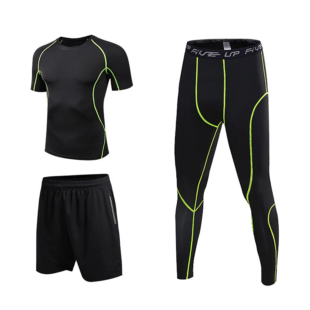 Мужской компрессионный спортивный комплект из 3 предметов с компрессионной футболкой, свободные облегающие шорты, обтягивающие леггинсы, штаны для бега, велоспорта, йоги