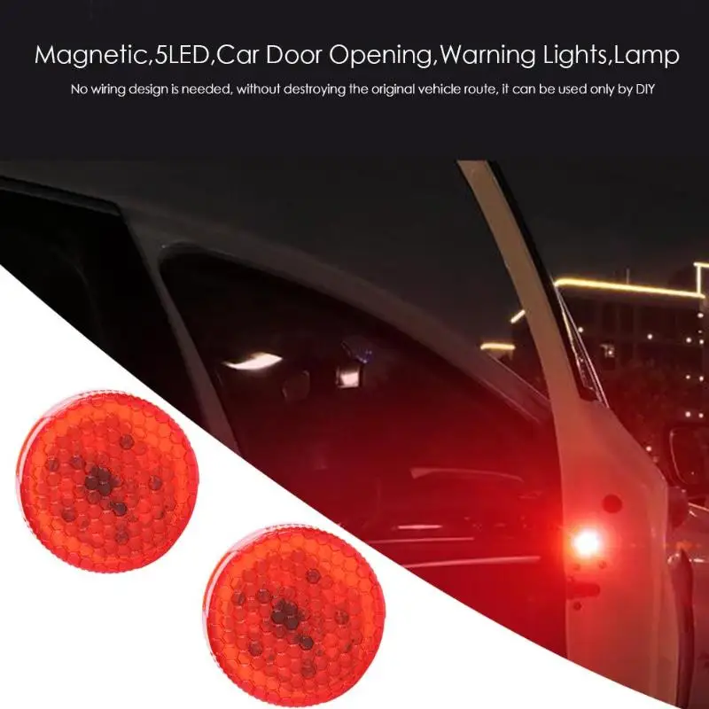 

VODOOL 2pcs Magnetic Wireless 5 LED Car Door Opening Warning Lights Safety Signal Lamp Strobe Flashing Anti Rear-end Collision