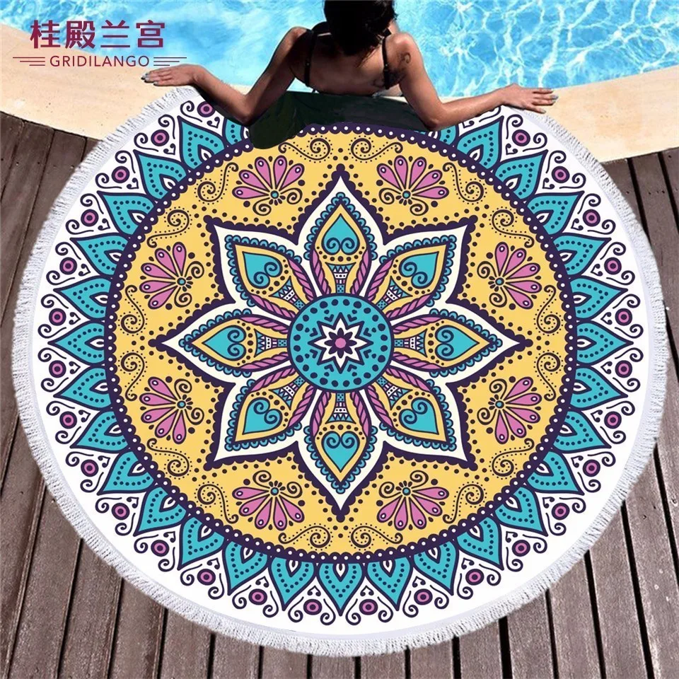 

GRIDILANGO Mandala Bohemia Geometric Color Round Beach Towel For Adult Microfiber Swimming Travel Home Decor Bath Towel Dropship