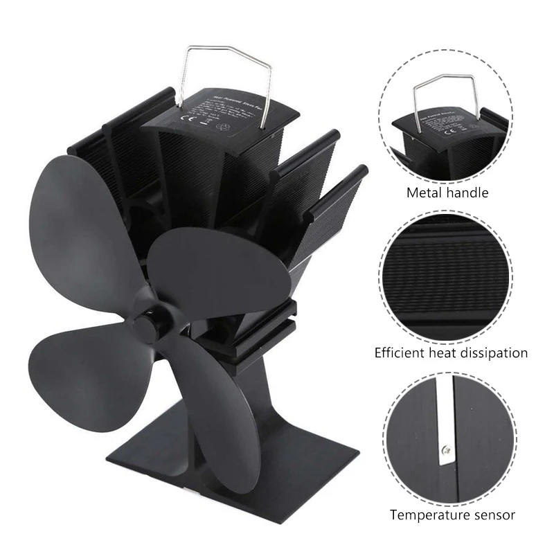 

Fireplace 4 Blade Heat Powered Stove Fan komin Log Wood Burner Eco Friendly Quiet Fan Efficient Heat Distribution Christmas gift