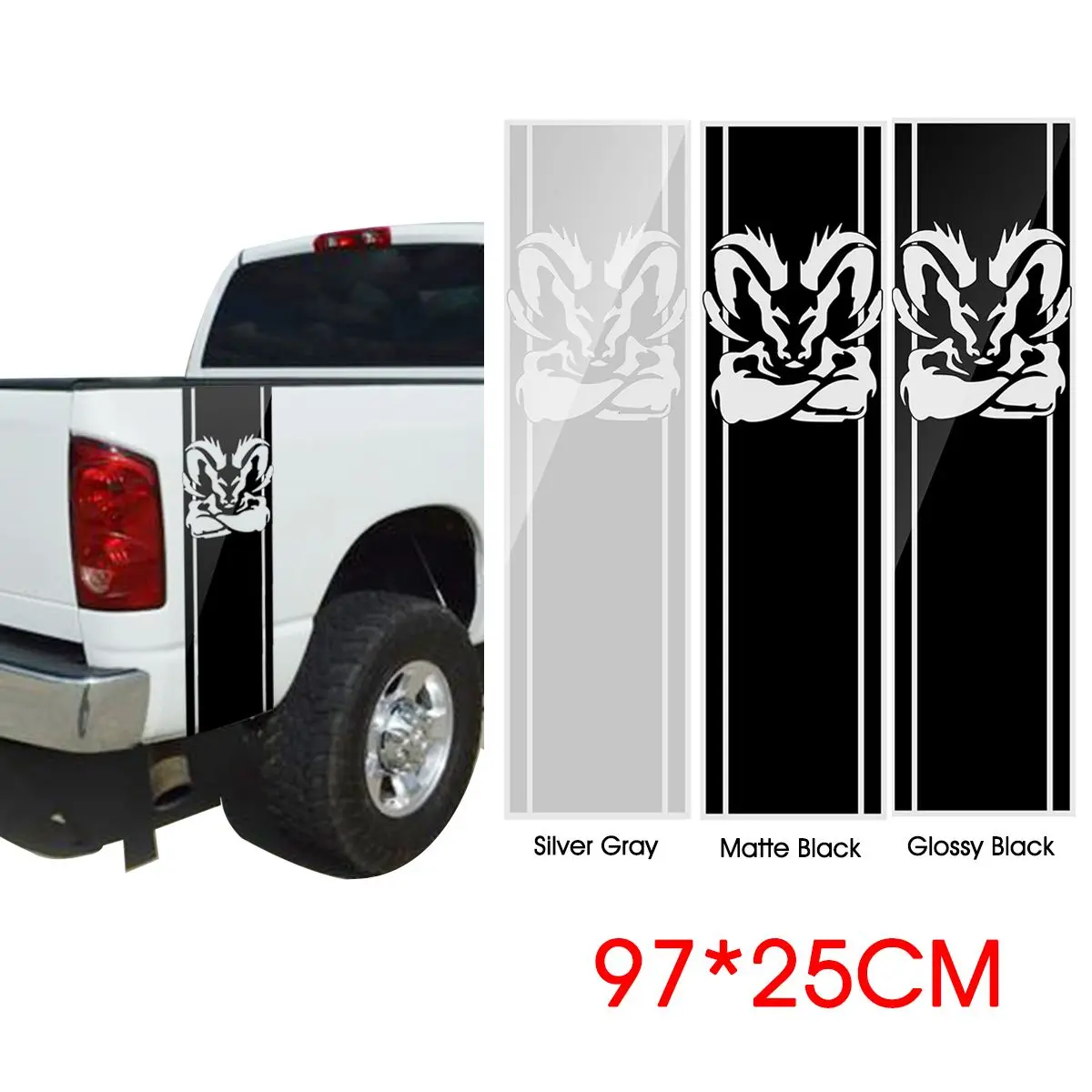 2Pcs Glossy Chrome Ram Head Logo Emblem Metal Car Badge Sticker for Dodge Parts
