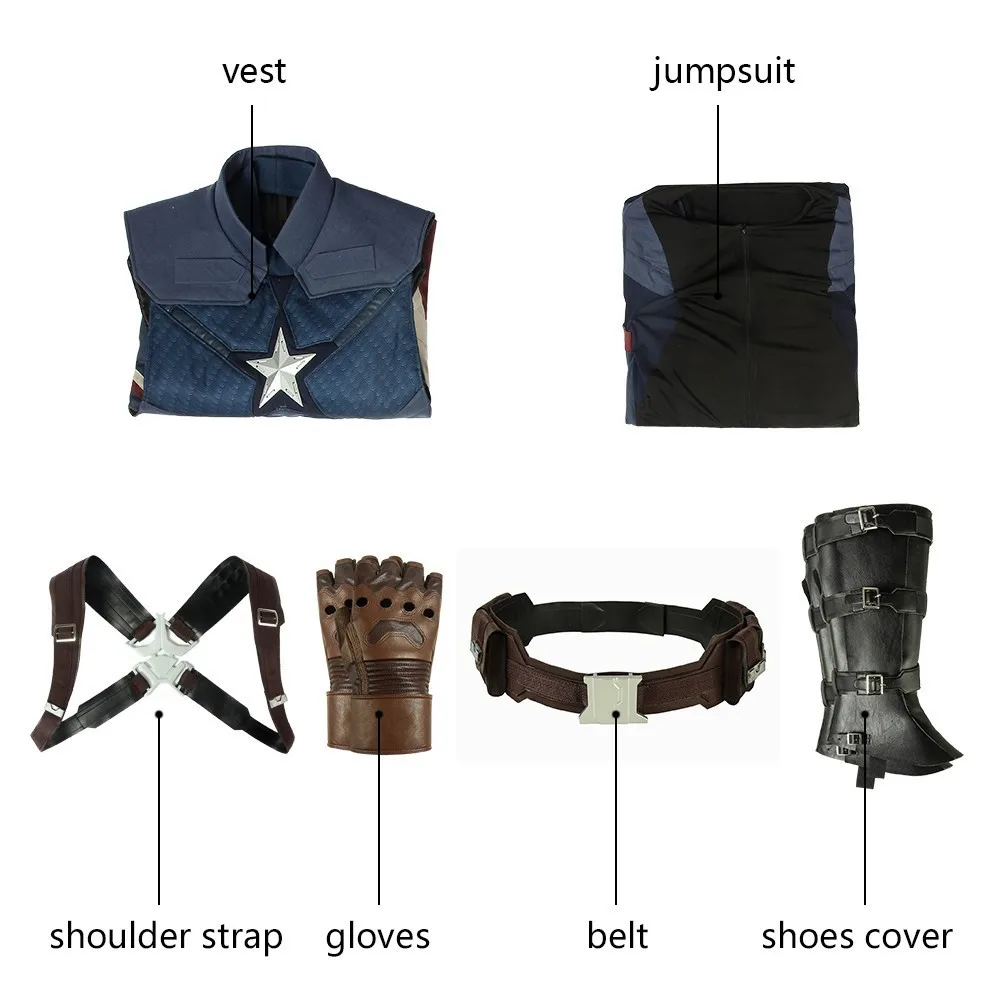 Avengers Endgame Captain America Costume Steven Rogers Cosplay Adult Full Set Boots Halloween Christmas Carnival Superhero Party
