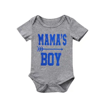 

0-18M Mama's Boy Infant Newborn Baby Boys Short Sleeve Letter Print Cotton Romper Jumpsuit Outfits Baby Clothes