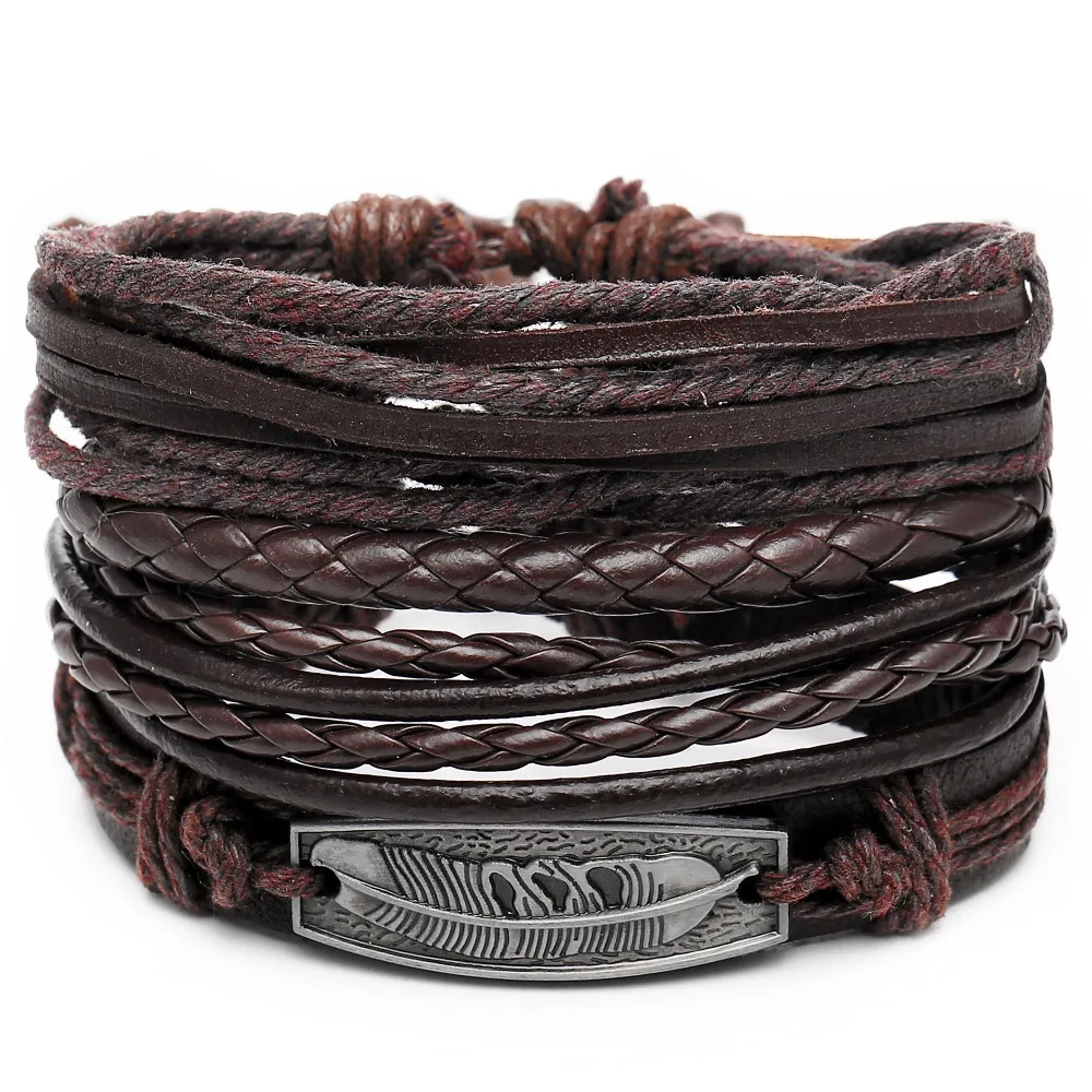 

1 Set 4PCS leather bracelet Men's multi-layer bead bracelet women's retro punk casual men's jewelry bracelet jewelry accessories