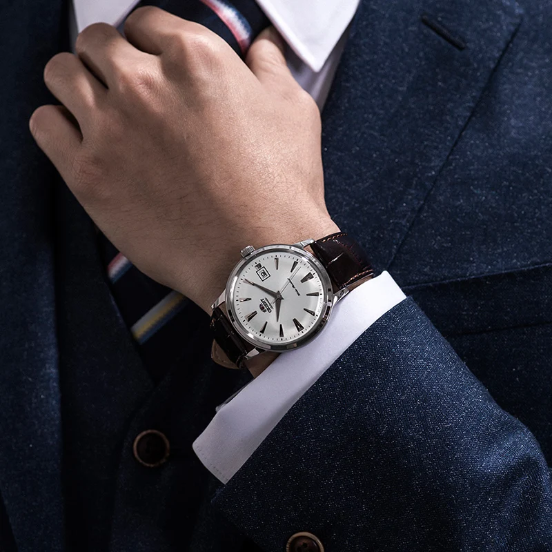 Оригинальные Ориент мужские часы 30 м водонепроницаемые автоматические механические деловые наручные часы с кожаным ремешком календарь FAC00005W0