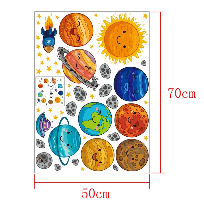 Tofok Наклейка на стену, мультяшная космическая ракета планета галактика НЛО, виниловые наклейки на стену для детей, спальни, детской комнаты, художественная Фреска, домашний декор