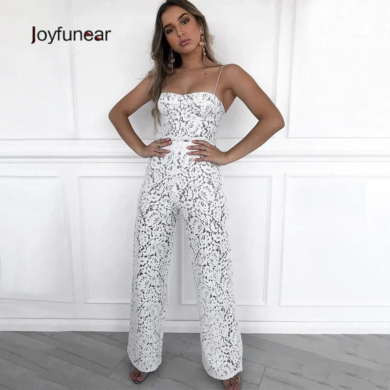 

Joyfunear 2019 Fashion Lace Tops And Pants Two Piece Set Women Party Clubwear White Suit Set Sexy Playsuit 2 Piece Set 2 PC Set
