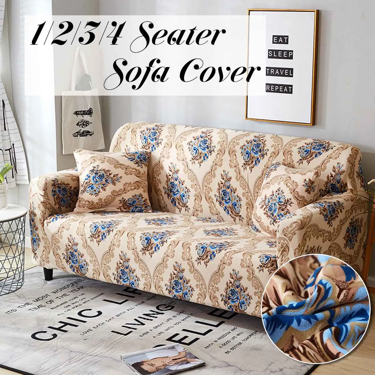 Sapphire Blue 1/2/3/4 Seater Home Soft Elastic Sofa Cover