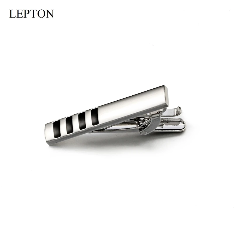 

Hot Sale Black striped enamel Necktie Tie Clip Men 42mm Lepton Brand Business Simplicity Tie Clips Clamp For Mens With Gift Box