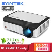 BYINTEK M1080 Smart Android 7.1 (2GB+32GB) Wifi Wireless FULL HD 1080P 1920×1080 Portable Video LED Home Mini Projector