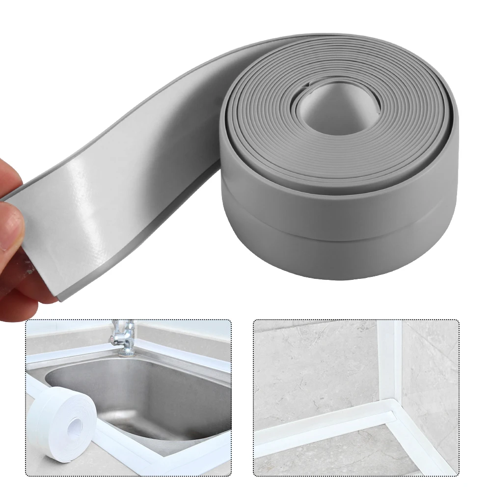 

Waterproof Self Adhesive Tape Kitchen Sink Basin Edge Sealing Tape 1 Roll PVC Bath Wall Sealing Strip