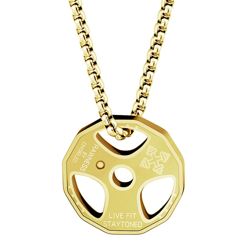 

Stainless Steel Fitness Necklace Cool Weight Plate Pendant Barbell Dumbbell Weightlifting Bodybuilding Crossfit Sports Jewelry