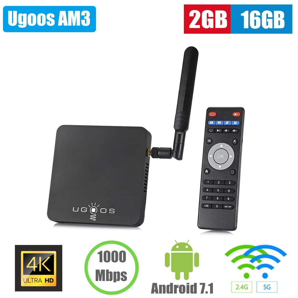 

UGOOS AM3 Smart TV Box Amlogic S912 Android7.1 Set Top Box 2GB RAM 16GB ROM 2.4G/5G WiFi 1000Mbps BT4.0 Support 4K H.265