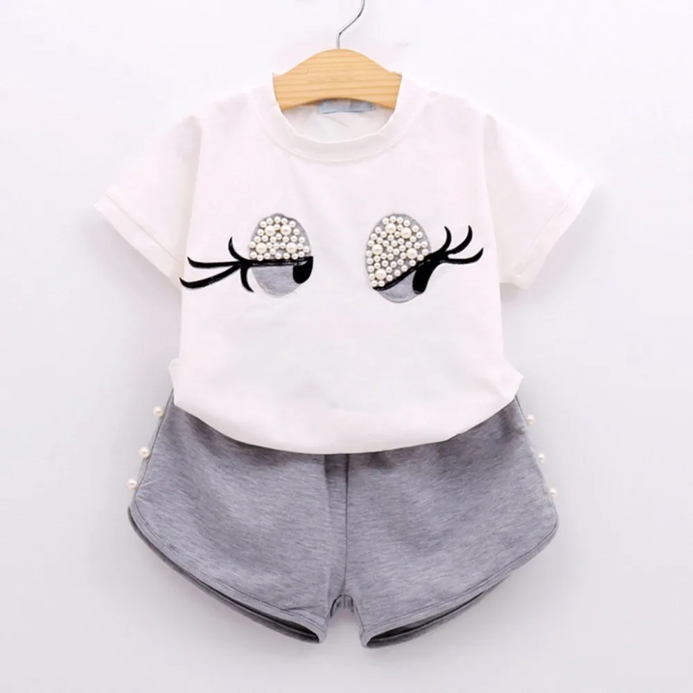 

Toddler Kids Baby Girls Outfits Clothes Eyes Print T-shirt Tops+shorts Pants Set Baby Clothes Sets Layette Fashion Cotton