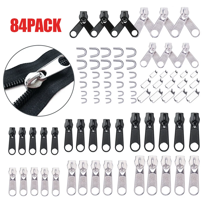 

84pcs Universal Zip Head Tool Repair Replacement Kit Metal Zipper for Sewing Jacket Instant Repair Fix Zipper