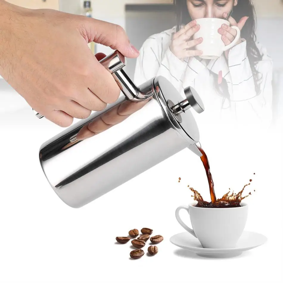 

350ML French Press Tea Pot Double Wall Stainless Steel Coffee Pot Maker with Filter Percolator Tool For Coffee Drinkware