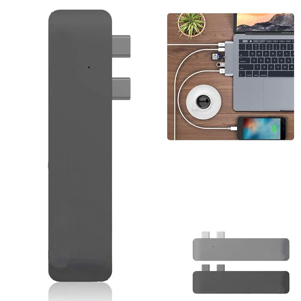 

New Brand USB Hub Combo Card Reader Type-C USB 3.0 Converter Adapter 4K HD 6 In 1 Dual Type-C USB3.0 Ports Converter