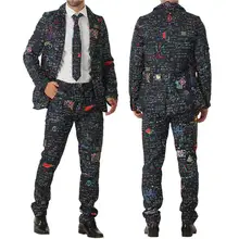 Комплект из 3 предметов, мужские костюмы, модный креативный рисунок, костюм, математическая формула, узор, топы, галстук, брюки, костюмы, праздничная вечеринка, сценический костюм