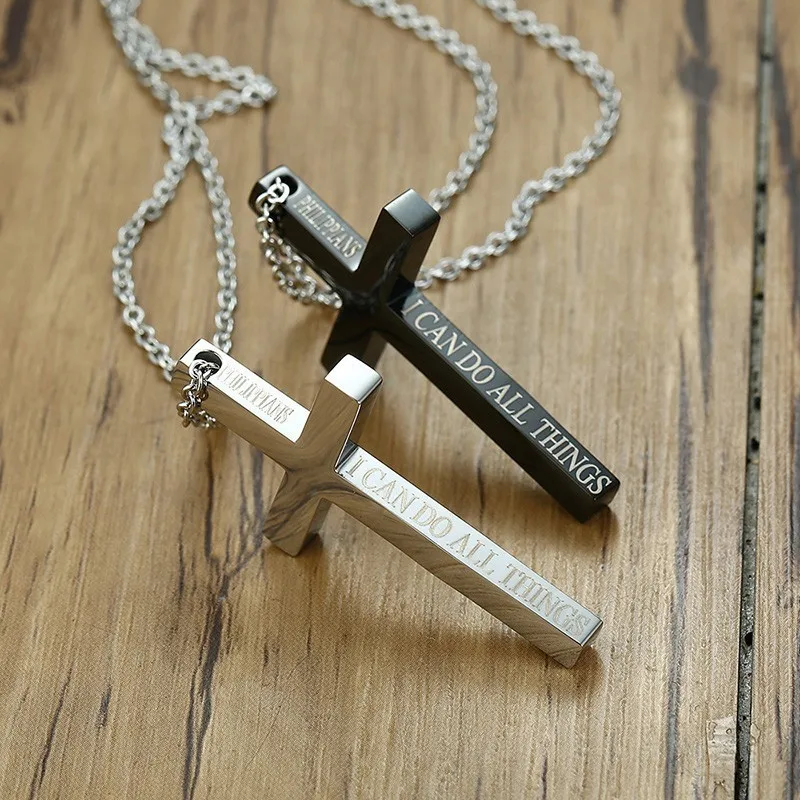 

Man Cross Pendant Charm I Can Do All Things In Silver Tone Jesus Crucifix Religious Christians Men Necklace