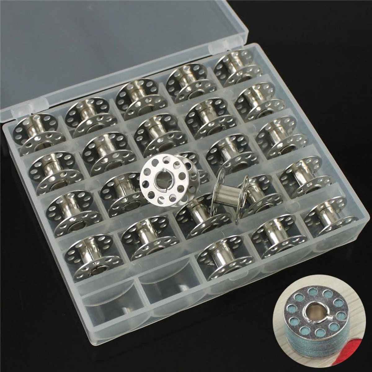 

25pcs Metal Bobbins Spool With 25 Grid Storage Box for Home Sewing Machine