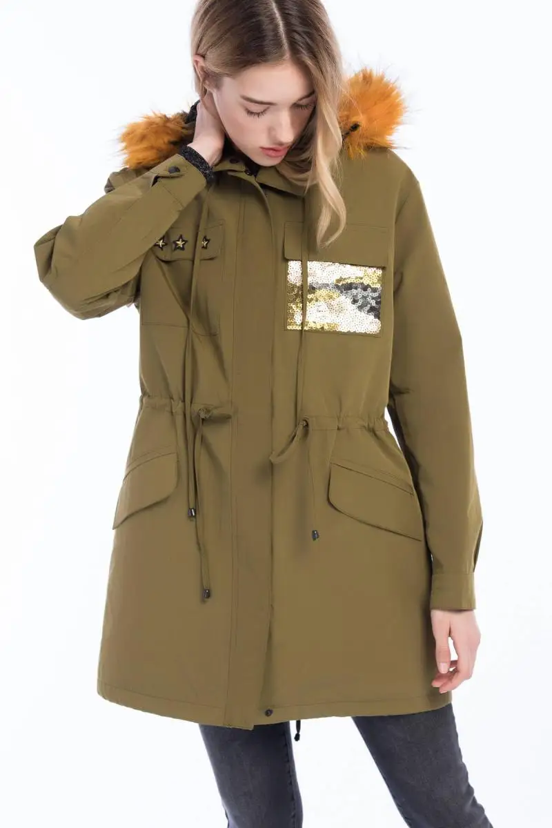 Koton Women Khaki Parka 8KAK05493UXin Parkas from Women's Clothing on