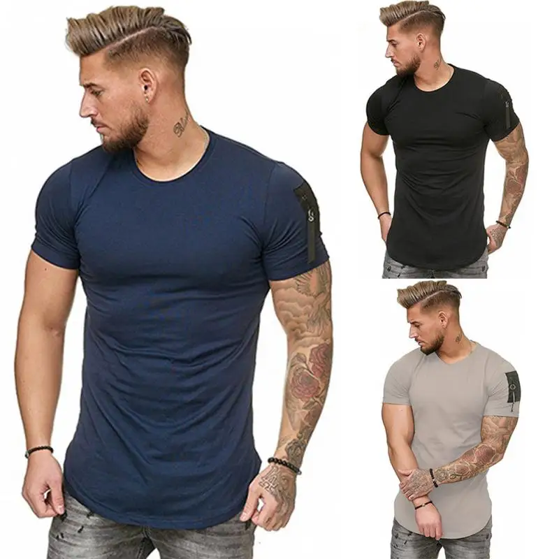 Mens Short Sleeve T Shirt Slim Fit Casual Tops Summer Clothing Muscle ...