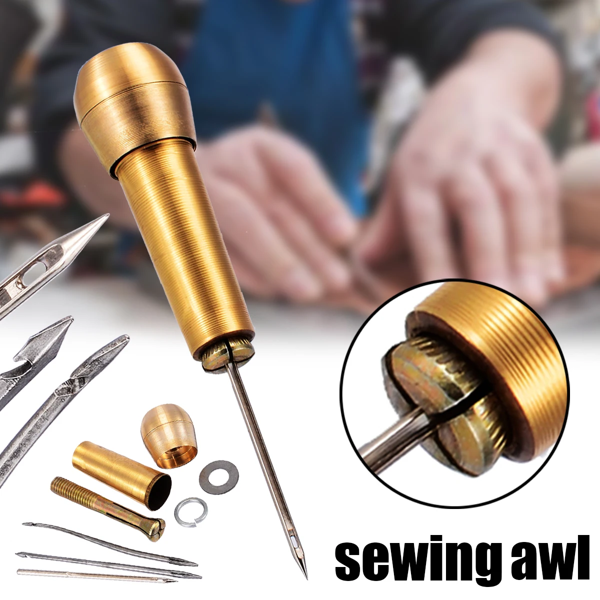 

1pc Mayitr Sewing Awl Hand Stitcher Taper Canvas Leather Tent Repair Tool +3pcs Needles For Home Sewing Tools