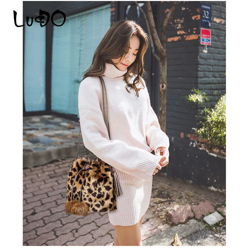  LUCDO Autumn Winter Fashion Women Shoulder Bag Ladies Crossbody Bag Leopard Plush Fur Hairy Female  - 32963166282