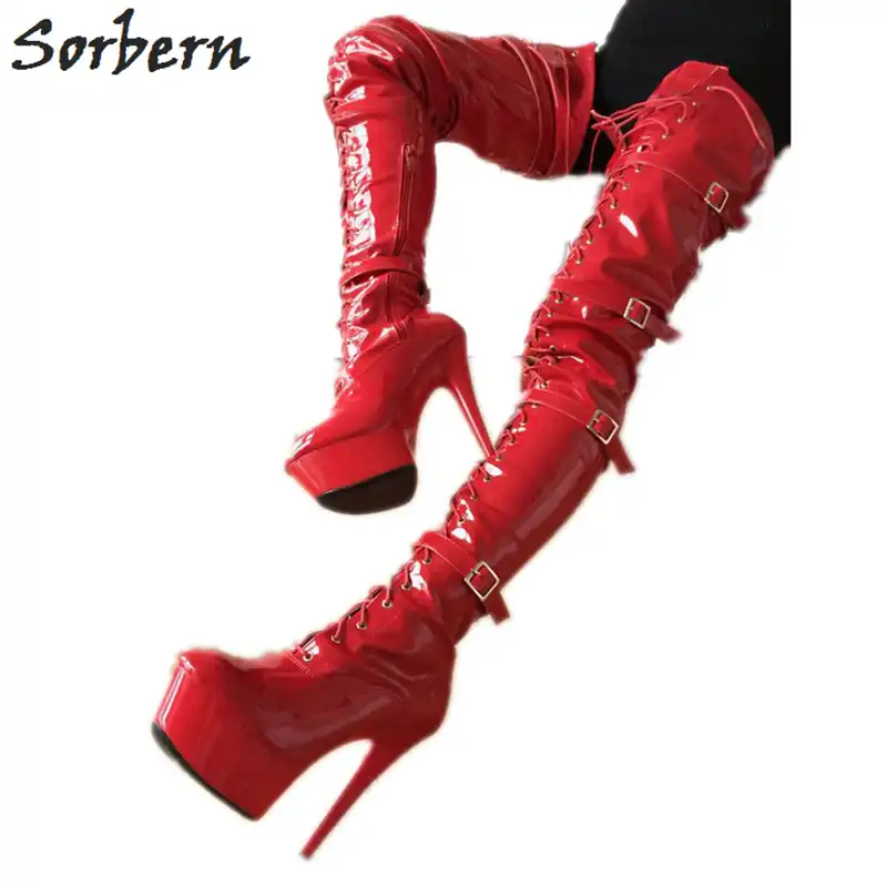 red over the knee boots size 11