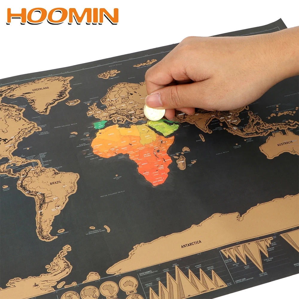 

HOOMIN Home Decor Big Size Deluxe Edition Scratch World Map Personalized Journal Travel Erase Black Map Poster Wall Stickers 1PC