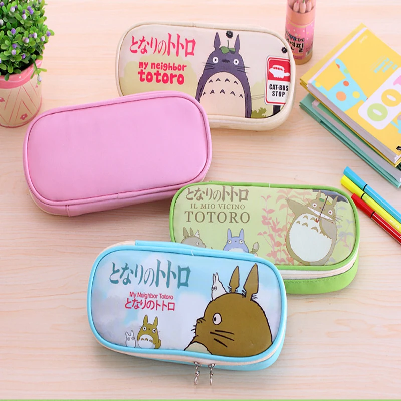 

ZTFree shipping Large Capacity Cute Pencil Case Kawaii Japan Cartoon Cat Totoro Pen Box Waterproof Kids Gifts School Supply etui