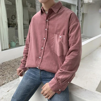 

2019 Korean Style Men's New Clothes BF Wind Corduroy Fabric Shirts Version Good Long Sleeves Black/khaki/Roses Color Coats M-2XL