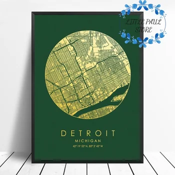 

Detroit City Map USA City Map Modern watercolor Canvas Art Print Wall Pictures for Living Room No Frame