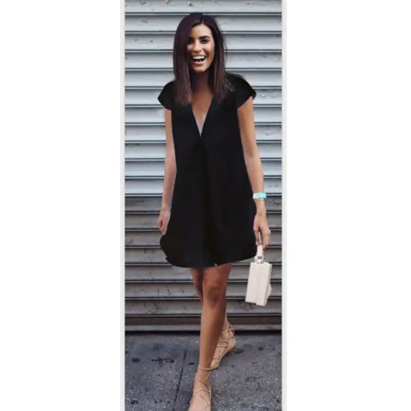 Women Fashion Casual Summer Dress 2 Style Deep V-Neck Solid Loose Slim Straight Mini Dress Outfit Everyday Size S-3XL Women Fashion Casual Summer Dress 2 Style Deep V-Neck Solid Loose Slim Straight Mini Dress Outfit Everyday Size S-3XL