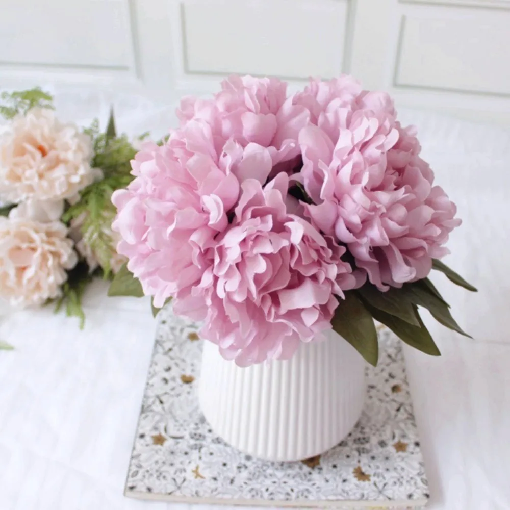 

5 Heads Silk Artificial Flowers Peony Bouquet For Marriage Wedding Decoration Fake Flowers For Home Garden Decorations