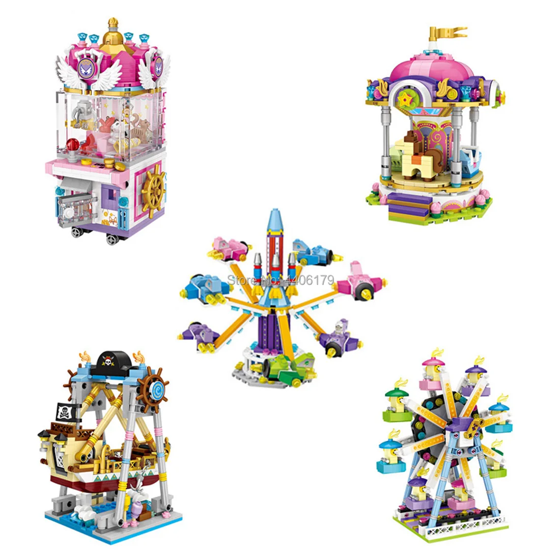 

LegoINGlys creators city Street view Overview UFO Catcher pirate ship Merry-Go-Round Rotating stackable aircraft brick toys gift