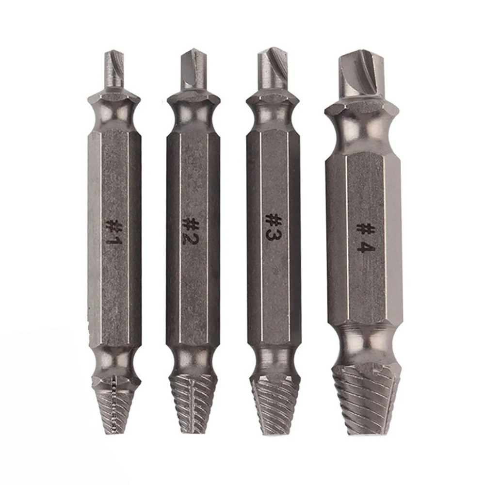 

4Pcs Screw Extractor Drill Bits Guide Set Broken Damaged Bolt Remover Double Ended Damaged Screw Extractor