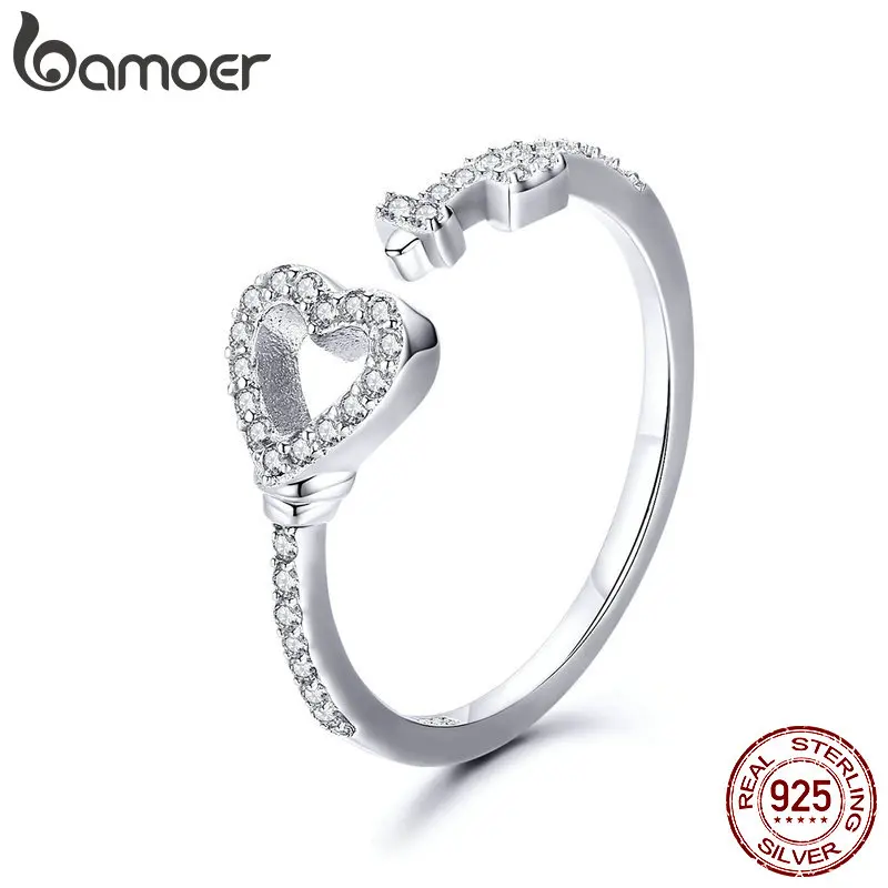 

BAMOER Valentine Day 100% 925 Sterling Silver Love Heart & Zircon Key Rings for Women Wedding Engagement Jewelry SCR502