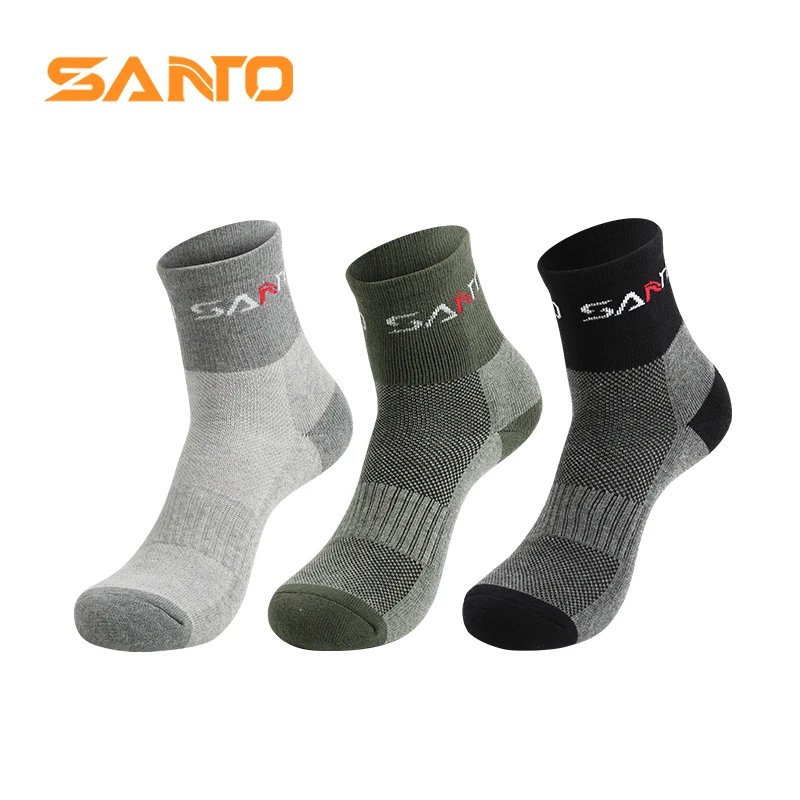 Men Socks Quick Drying Outdoor Sports Hiking Camping Cycling Half Thick Running SANTO mens socks