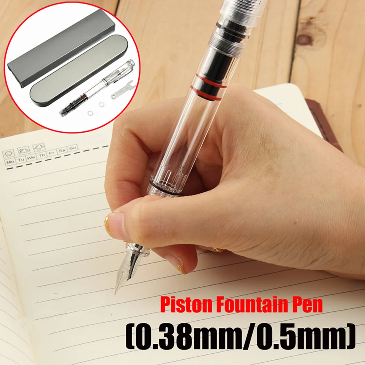 

New 1pcs 0.38/0.5mm Fine Nib Transparent Piston Fountain Pen High Quality School Office Stationery Supplies for Students Gift