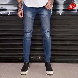 2019 Для мужчин рваные джинсы тонкие прямые хип-хоп потертые Keen джинсовые брюки с дырками новые модные мужские байкерские джинсы Для мужчин