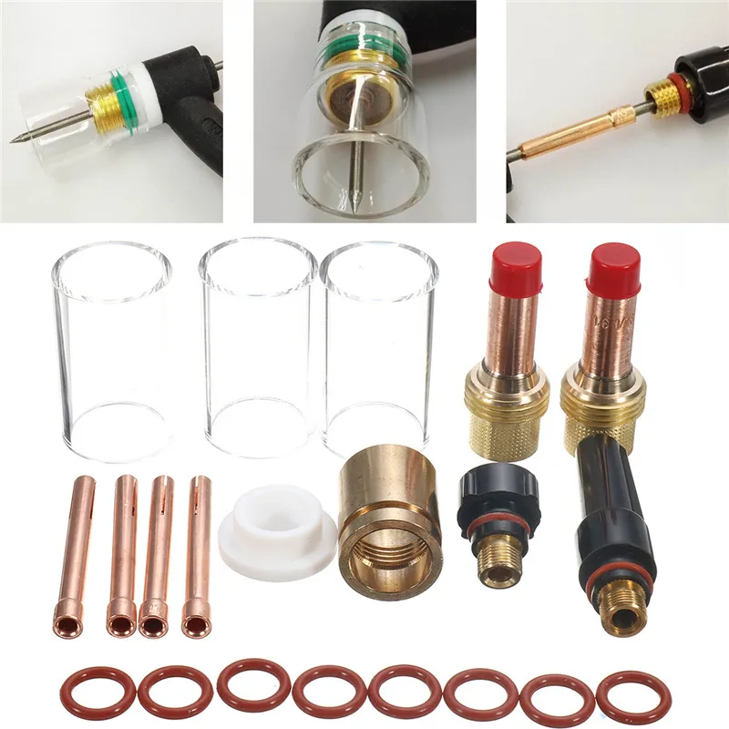 

21 pcs TIG Welding 45V25 Gas Lens #13 Pyrex Cup Kit for Tig WP-17/18/26 1/16" 2018 New Arrival