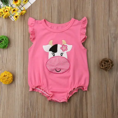 

Pretty Baby Girl Bodysuit Cartoon Cute Cow Infant Jumpsuit Cotton Clothes Summer Sleeveless Baby Bodysuits Casual Sunsuit New