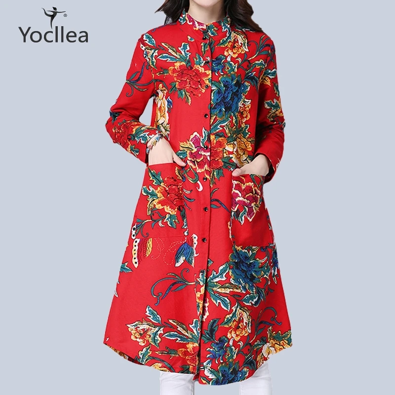 Vintage Print Long Blouse Women Long Sleeve Shirt Camisas Femininas
Ladies Large Pocket Casual Women Tops And Blouses