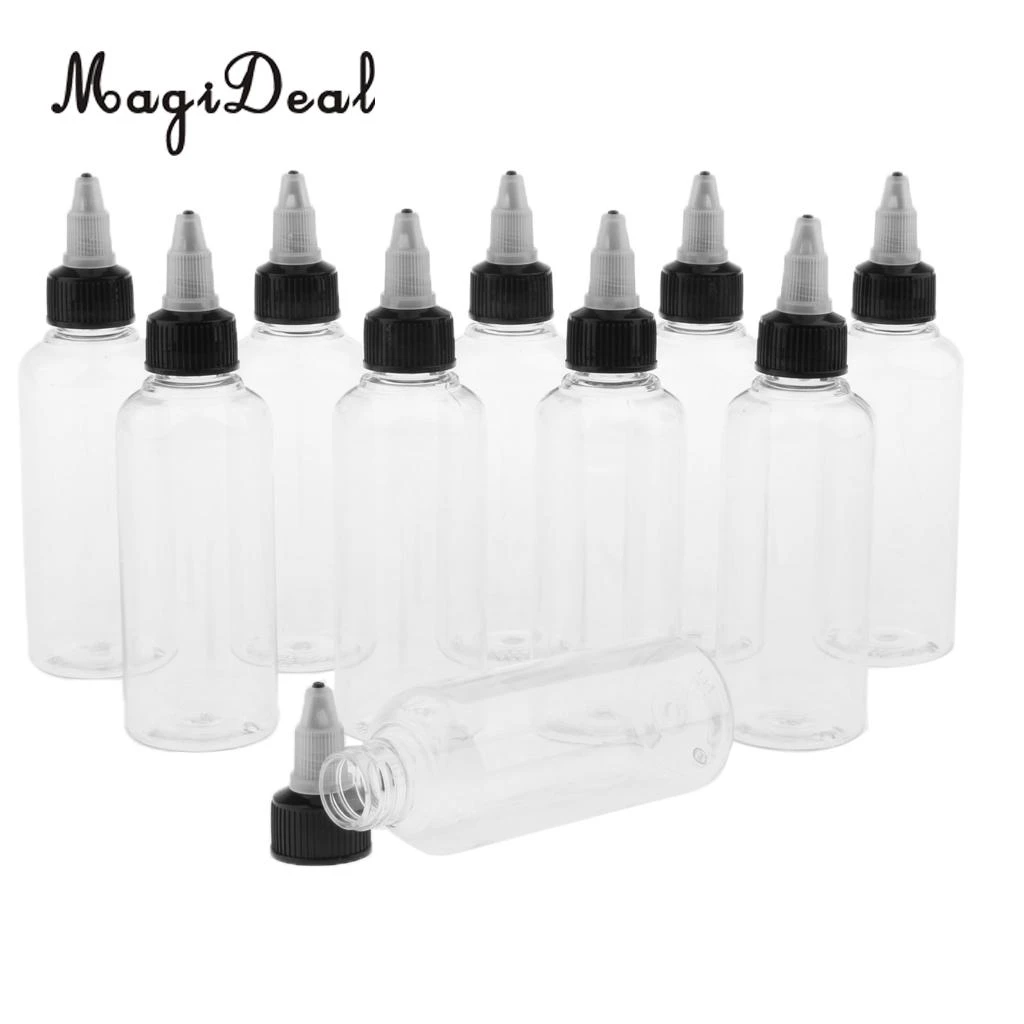 10pcs 100ml Empty Plastic Squeeze Bottle with Twist Top Cap Tip Applicator for Solvents, Oils