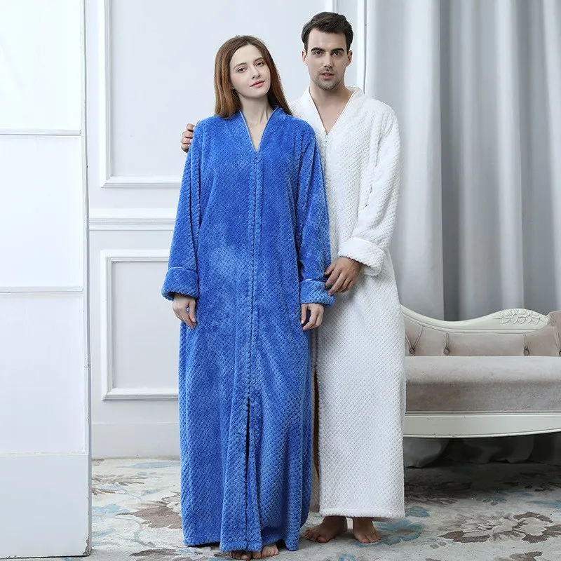 2018 Lovers Women Men Winter Plus Size Bath Robe V Neck Thick Warm
