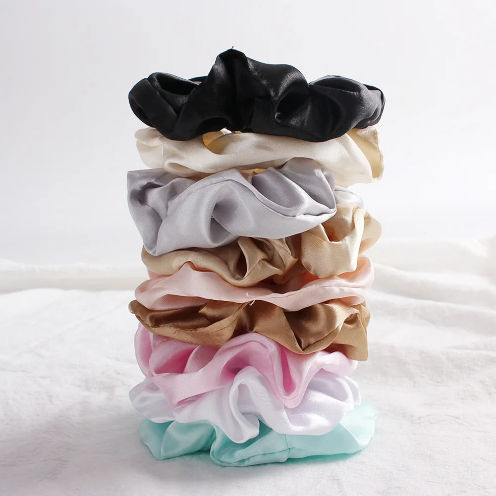 Silky Satin Elastic Hair Bands Scrunchies Elastic Solid Color Hair Tie Rope Ring Ponytail Simple Style Headwear Summer Pink Grey