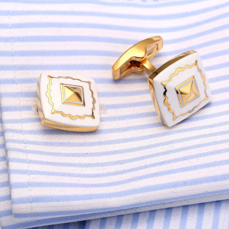 Hot Square Blue Enamel Cufflinks Gold Cuff links Designer Shirt