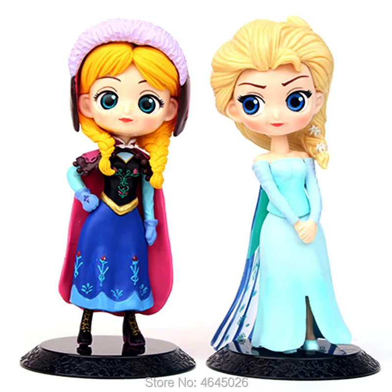 

Q Posket Elsa Anna Princess Snow Queen Model PVC Action Figures Qposket Anime Dolls Figurines Kids Toys Cake Topper Party Decor