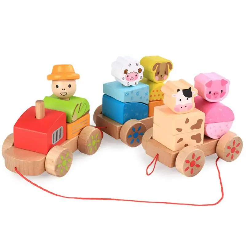 

Toddler Baby Wooden Stacking Train Block Toy Fun Vehicle Block Board Game Toy Wooden Educational Toy for Children Gift